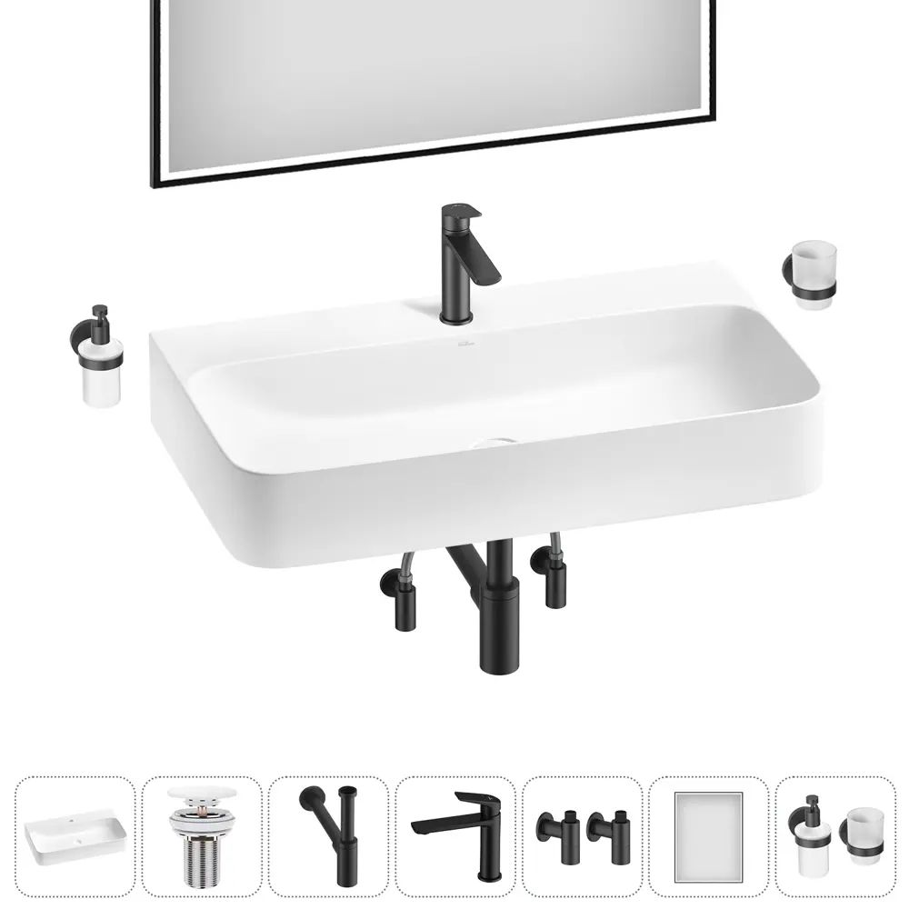 Фото 7 Раковина накладная Wellsee Clermont 20220378R 80см 7 в 1: д/к, сифон, смеситель, вентили, зеркало, аксессуары Фото 7 Раковина накладная Wellsee Clermont 20220378R 80см 7 в 1: д/к, сифон, смеситель, вентили, зеркало, аксессуары