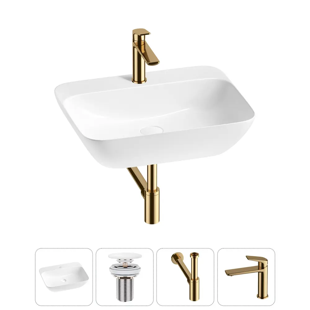 Фото 11 Раковина подвесная/накладная Lavinia Boho Bathroom Sink 20220527R 55 см с донным клапаном, сифоном и смесителем