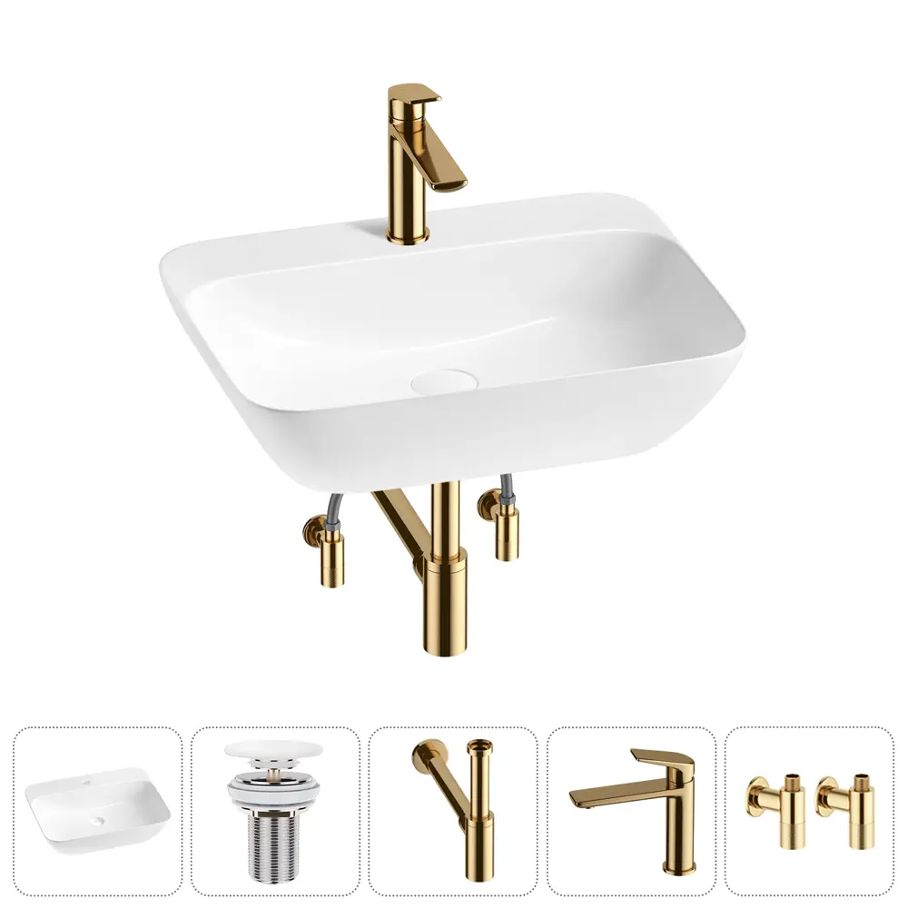 Фото 6 Раковина подвесная/накладная Lavinia Boho Bathroom Sink 20220531R 55 см с донным клапаном, сифоном, смесителем и вентилями Фото 6 Раковина подвесная/накладная Lavinia Boho Bathroom Sink 20220531R 55 см с донным клапаном, сифоном, смесителем и вентилями