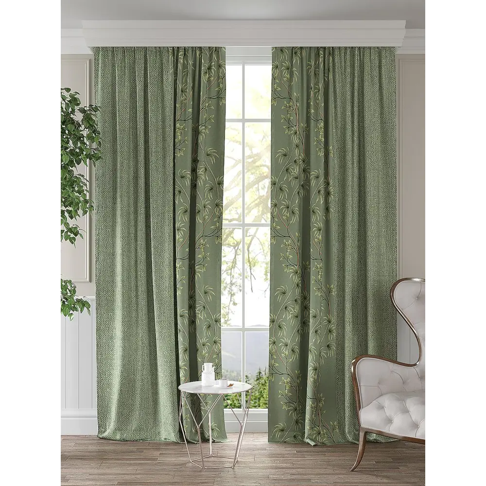 Фото Комплект штор At home Базовая коллекция AT947902 на шторной ленте 280x150 см цвет зеленый