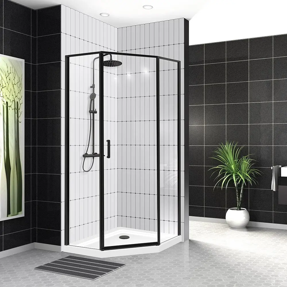 Фото 4 Душевой уголок Belbagno Uno 459343 пятиугольный 100х100см черный профиль эффект стекла прозрачный Фото 4 Душевой уголок Belbagno Uno 459343 пятиугольный 100х100см черный профиль эффект стекла прозрачный