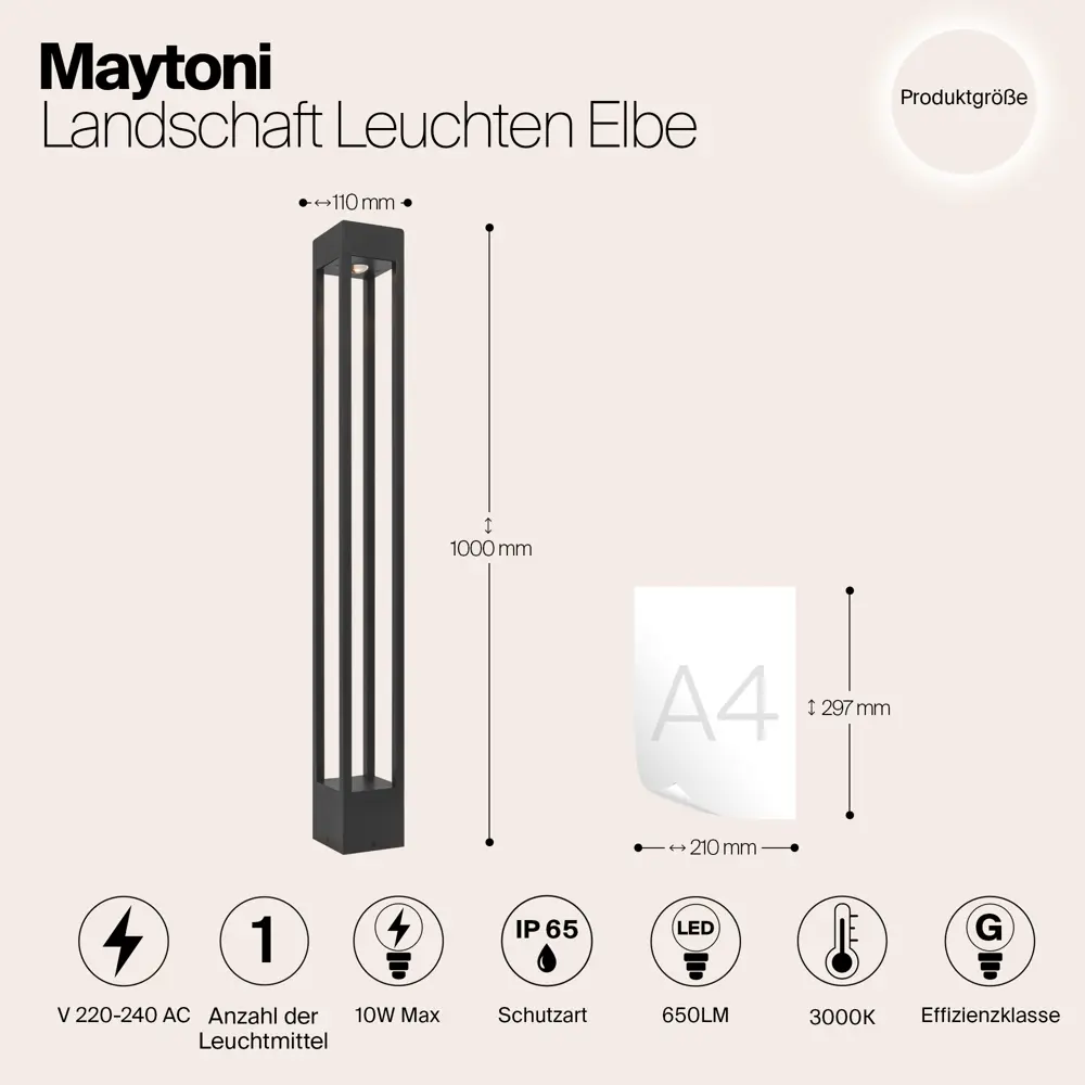 Фото 12 Светильник ландшафтный светодиодный Maytoni O424FL-L10GF Outdoor 100 см теплый белый свет цвет серый Фото 12 Светильник ландшафтный светодиодный Maytoni O424FL-L10GF Outdoor 100 см теплый белый свет цвет серый