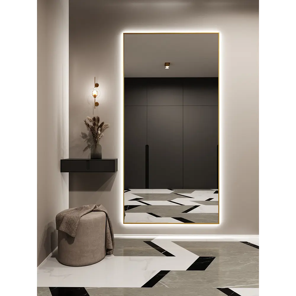 Фото 4 Зеркало с подсветкой Alumirror 200100з6000К 200x100 см в алюминиевой раме настенное цвет золото Фото 4 Зеркало с подсветкой Alumirror 200100з6000К 200x100 см в алюминиевой раме настенное цвет золото