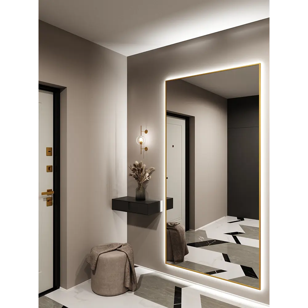 Фото 2 Зеркало с подсветкой Alumirror 200100з6000К 200x100 см в алюминиевой раме настенное цвет золото Фото 2 Зеркало с подсветкой Alumirror 200100з6000К 200x100 см в алюминиевой раме настенное цвет золото