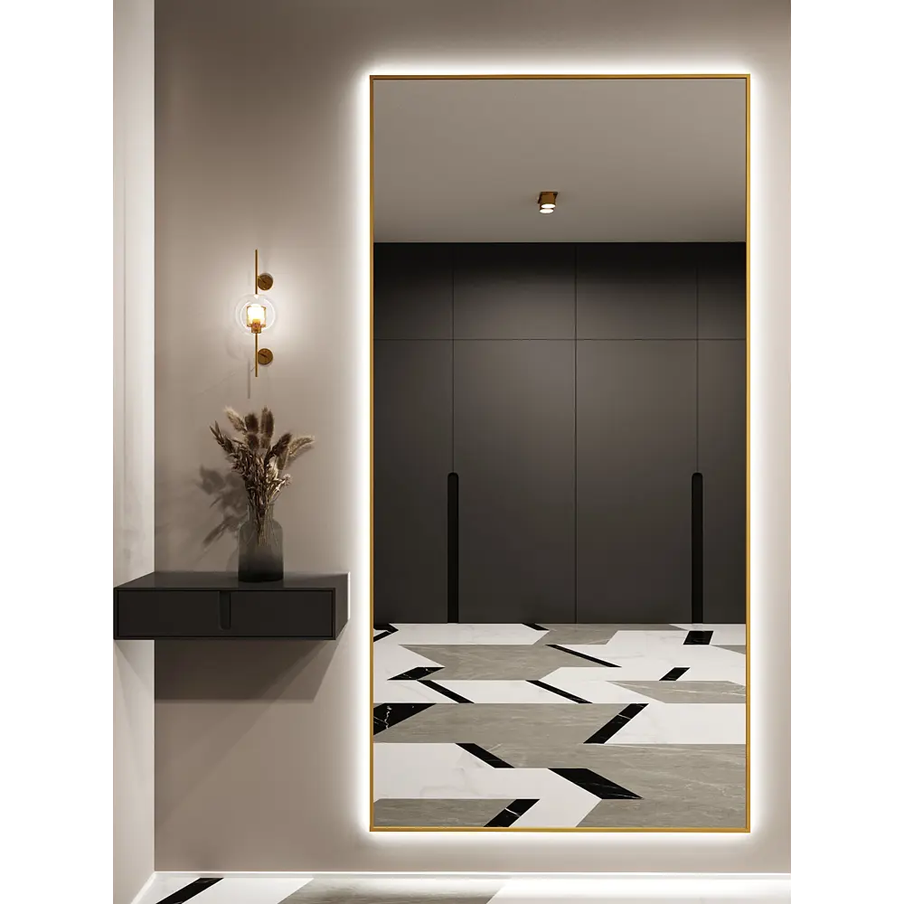 Фото 3 Зеркало с подсветкой Alumirror 200100з6000К 200x100 см в алюминиевой раме настенное цвет золото Фото 3 Зеркало с подсветкой Alumirror 200100з6000К 200x100 см в алюминиевой раме настенное цвет золото