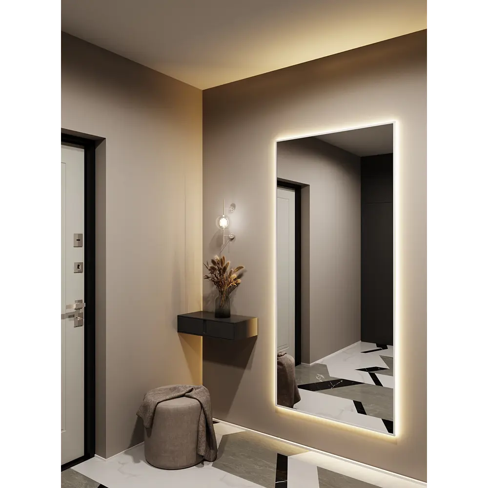 Фото 2 Зеркало с подсветкой Alumirror 18080б3000К 180x80 см в алюминиевой раме настенное цвет белое Фото 2 Зеркало с подсветкой Alumirror 18080б3000К 180x80 см в алюминиевой раме настенное цвет белое