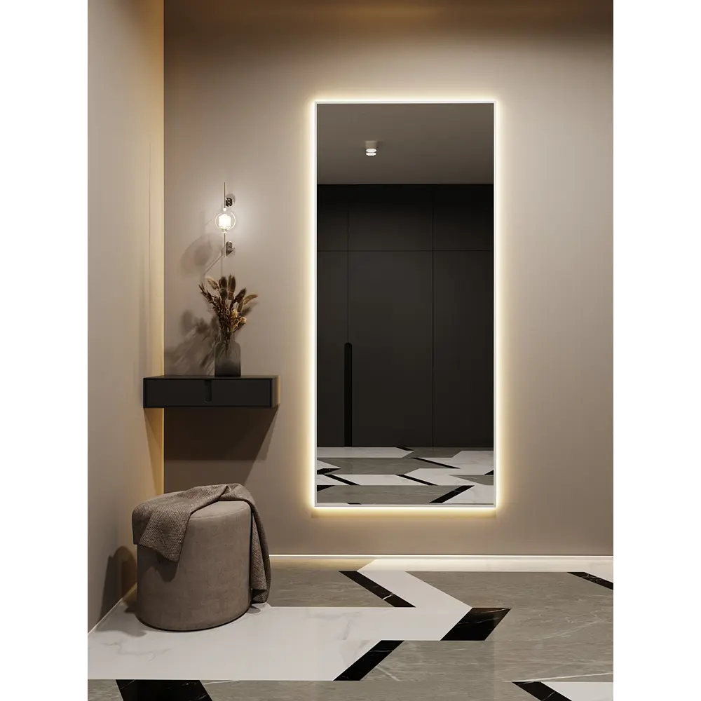 Фото 4 Зеркало с подсветкой Alumirror 18080б3000К 180x80 см в алюминиевой раме настенное цвет белое Фото 4 Зеркало с подсветкой Alumirror 18080б3000К 180x80 см в алюминиевой раме настенное цвет белое