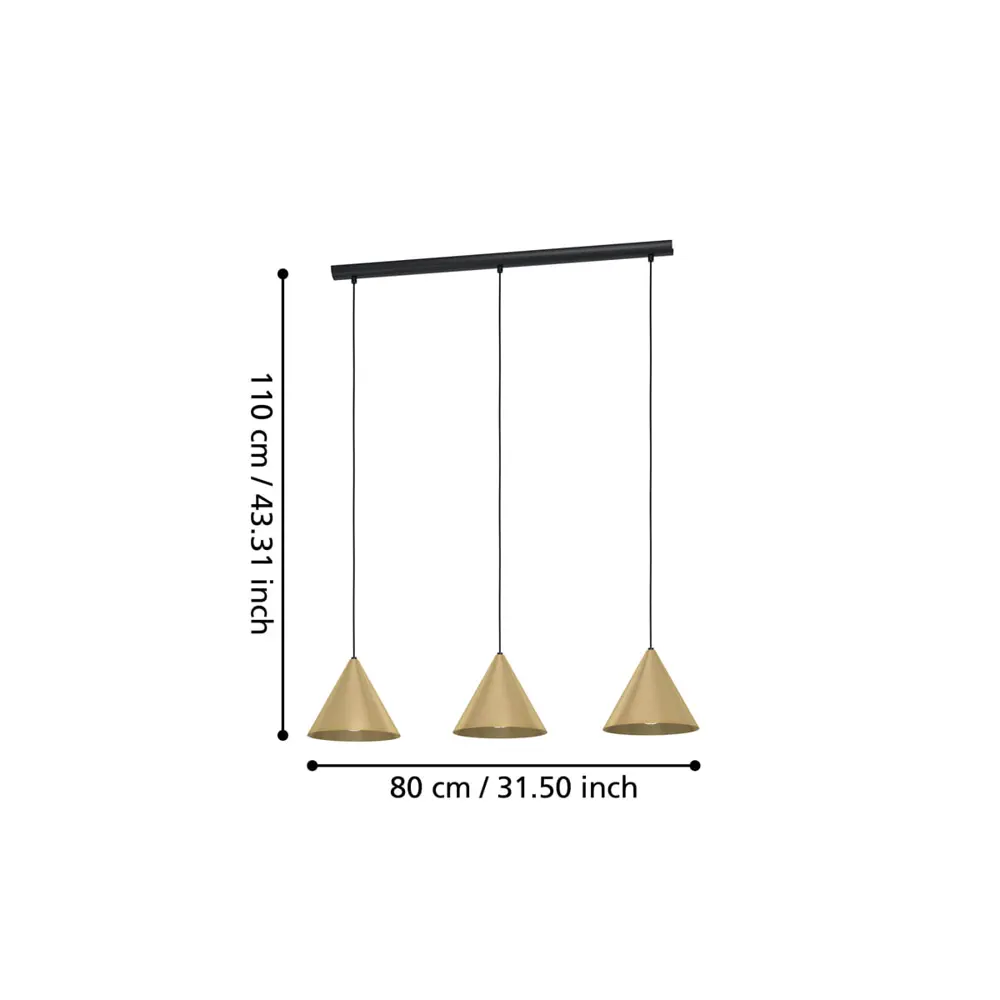 Фото 3 Светильник подвесной Eglo Narices Eg_99592 3 лампы 5 м² цвет черный/золотой/латунь Фото 3 Светильник подвесной Eglo Narices Eg_99592 3 лампы 5 м² цвет черный/золотой/латунь
