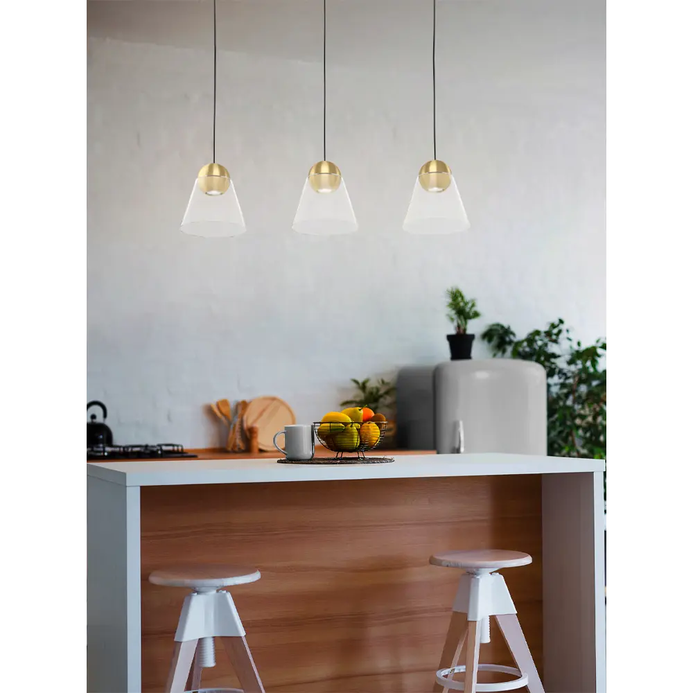 Фото 2 Светильник подвесной Eglo Cerasella Eg_99629 3 лампы 4 м² цвет прозрачный/латунь Фото 2 Светильник подвесной Eglo Cerasella Eg_99629 3 лампы 4 м² цвет прозрачный/латунь