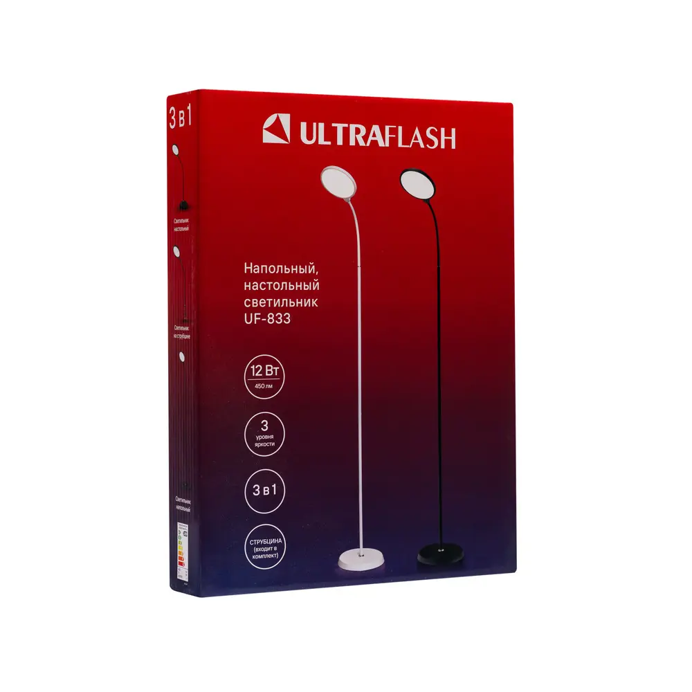 Фото 4 Светильник напольный Ultraflash UF-833 C01 белый напольный настольный 12Вт 3 в1 круг Фото 4 Светильник напольный Ultraflash UF-833 C01 белый напольный настольный 12Вт 3 в1 круг