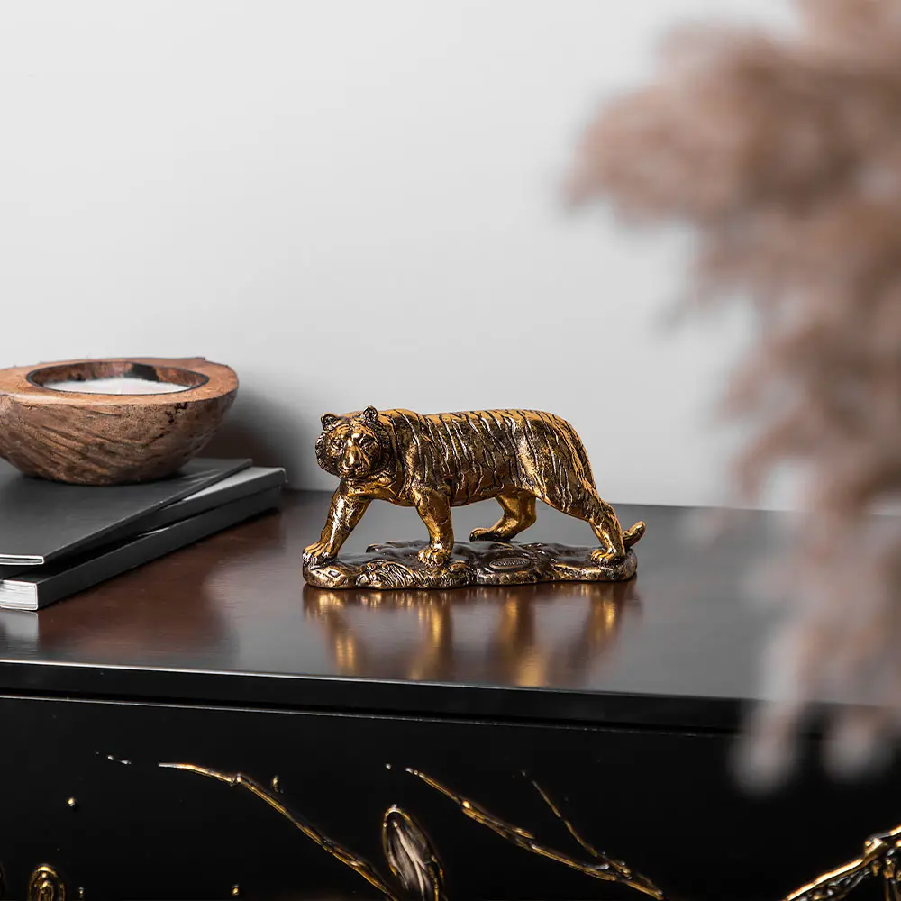 Фото 2 Статуэтка из мрамора Bogacho Крадущийся тигр бронзовая