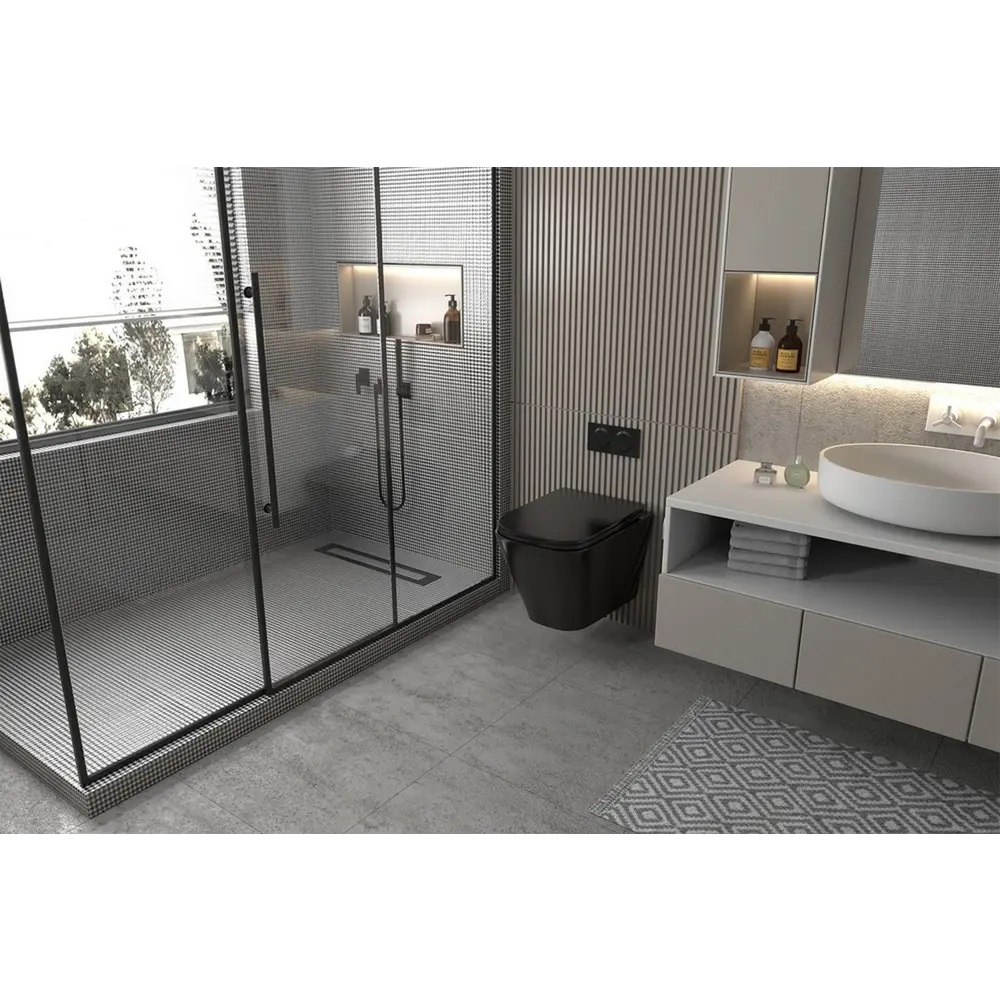Фото Комплект инсталляция с унитазом Abber Rechteck AC1201MB-AC0105-AC0121MW цвет черный Фото Комплект инсталляция с унитазом Abber Rechteck AC1201MB-AC0105-AC0121MW цвет черный