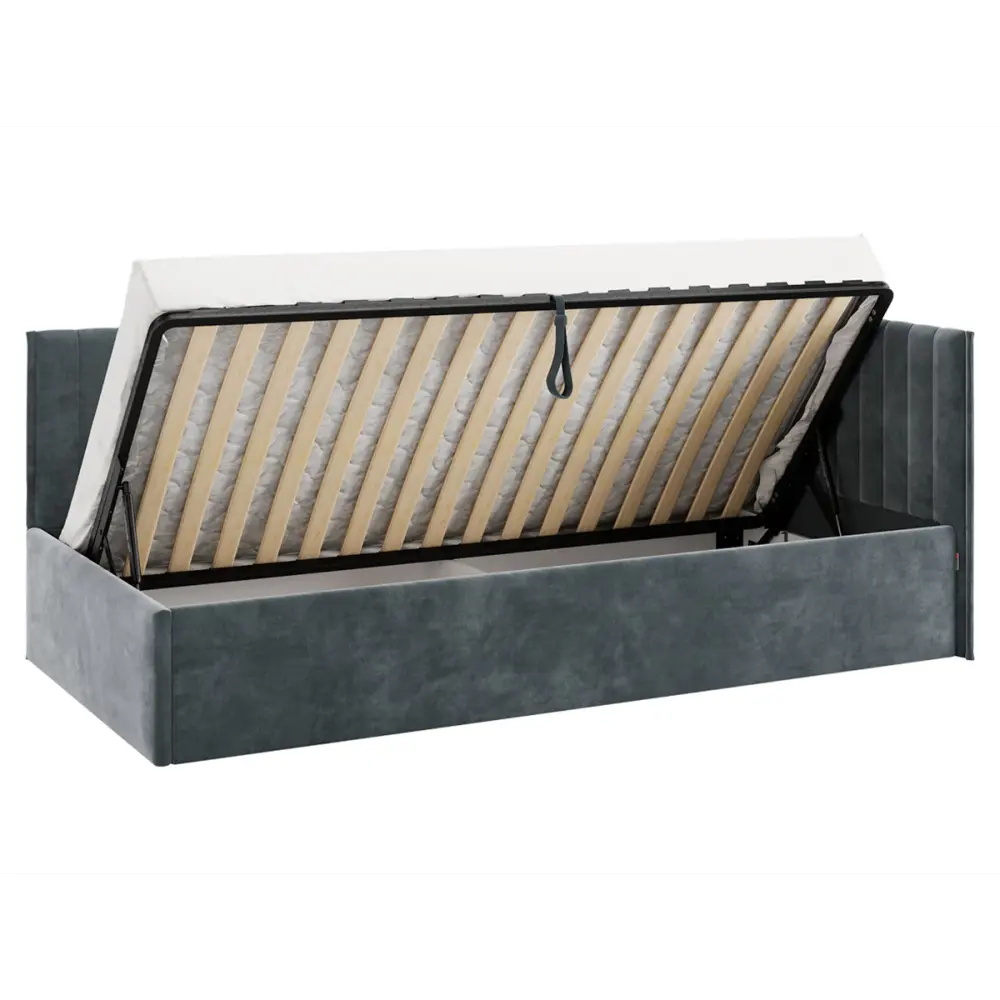 Фото 4 Кровать Правила мебели 186434 212x78x101.5 см ЛДСП цвет графит/велюр Фото 4 Кровать Правила мебели 186434 212x78x101.5 см ЛДСП цвет графит/велюр