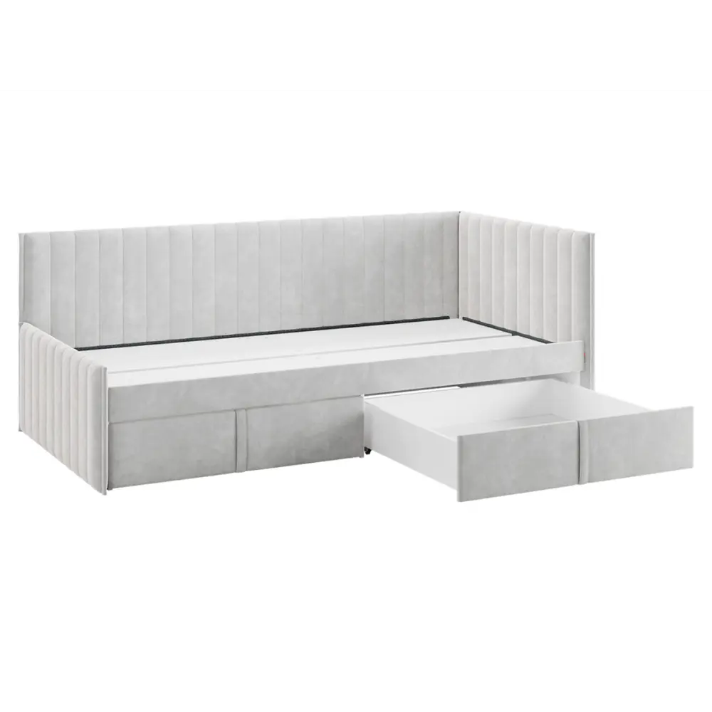 Фото 3 Кровать Правила мебели 186427 212x78x101.5 см ЛДСП цвет галька/велюр Фото 3 Кровать Правила мебели 186427 212x78x101.5 см ЛДСП цвет галька/велюр