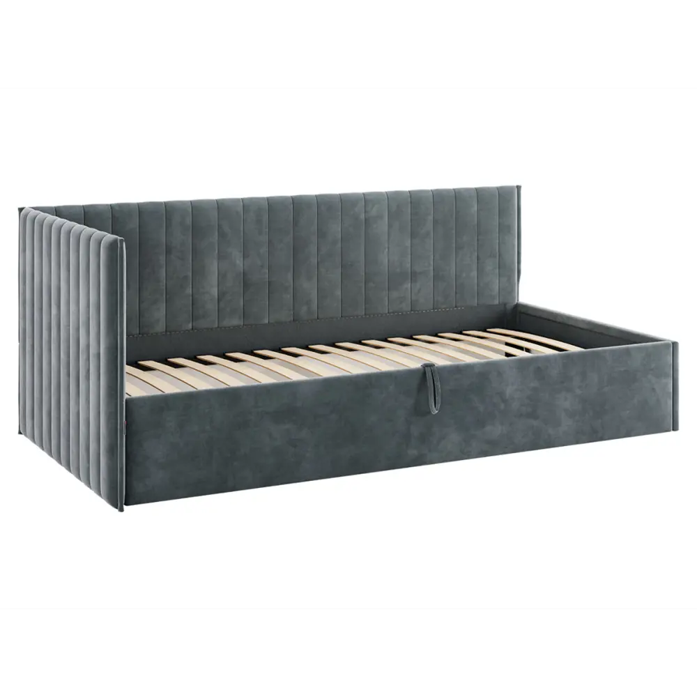 Фото 3 Кровать Правила мебели 186433 212x78x101.5 см ЛДСП цвет графит/велюр Фото 3 Кровать Правила мебели 186433 212x78x101.5 см ЛДСП цвет графит/велюр