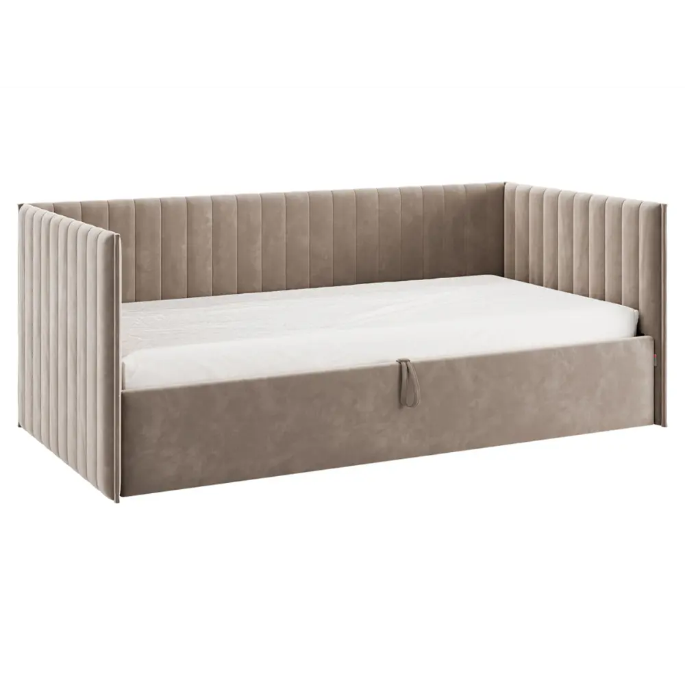 Фото Кровать Правила мебели 186402 212x78x101.5 см ЛДСП цвет латте/велюр Фото Кровать Правила мебели 186402 212x78x101.5 см ЛДСП цвет латте/велюр