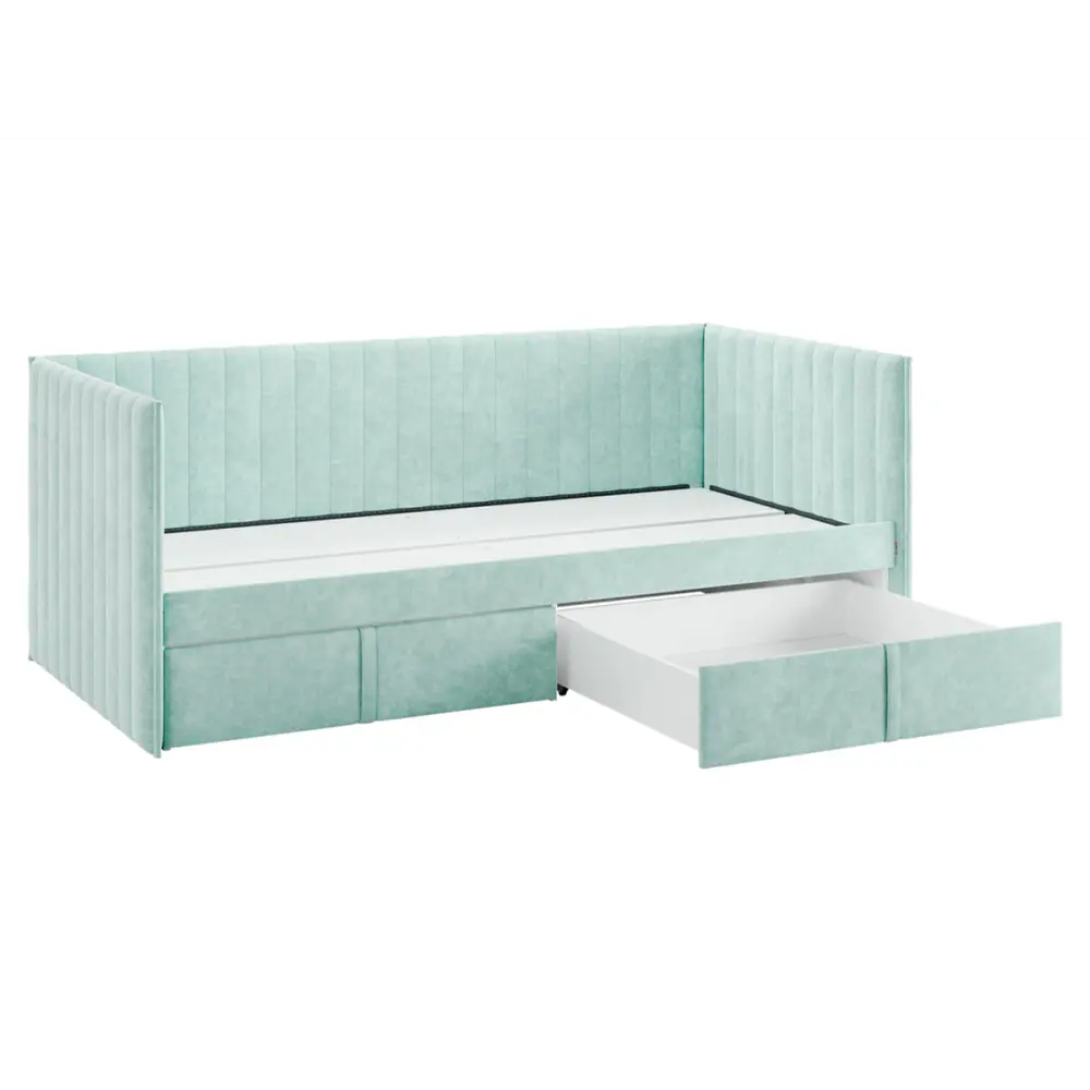 Фото 3 Кровать Правила мебели 186416 212x78x101.5 см ЛДСП цвет мята/велюр Фото 3 Кровать Правила мебели 186416 212x78x101.5 см ЛДСП цвет мята/велюр