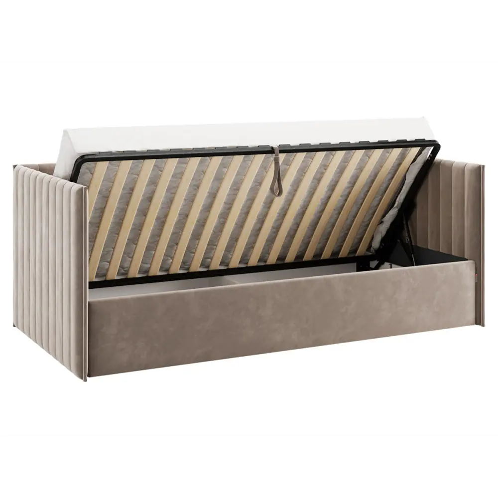 Фото 3 Кровать Правила мебели 186402 212x78x101.5 см ЛДСП цвет латте/велюр Фото 3 Кровать Правила мебели 186402 212x78x101.5 см ЛДСП цвет латте/велюр