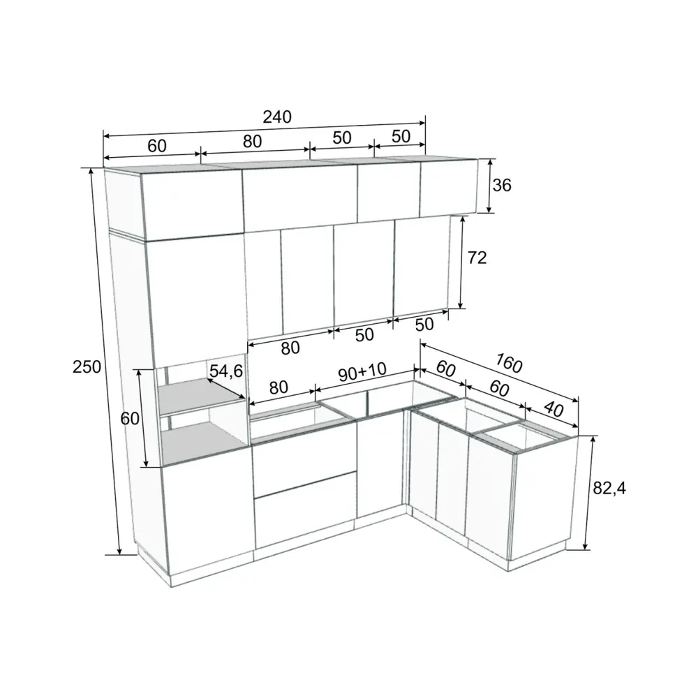 Фото 3 Кухонный гарнитур Sv-мебель Модус 176024 240x250.4x160 см ЛДСП цвет серый