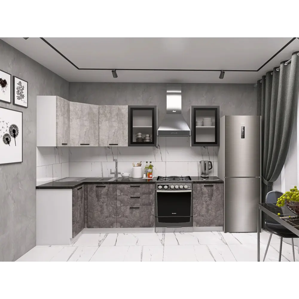 Фото 2 Кухонный гарнитур Sv-мебель Модус 176027 210x214.4x100 см ЛДСП цвет серый Фото 2 Кухонный гарнитур Sv-мебель Модус 176027 210x214.4x100 см ЛДСП цвет серый