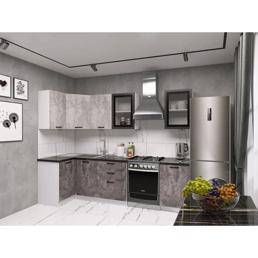 Фото Кухонный гарнитур Sv-мебель Модус 176027 210x214.4x100 см ЛДСП цвет серый Фото Кухонный гарнитур Sv-мебель Модус 176027 210x214.4x100 см ЛДСП цвет серый