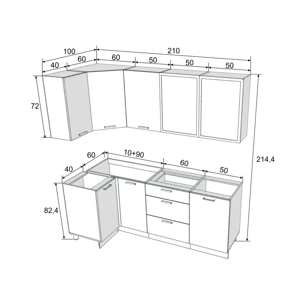 Фото 3 Кухонный гарнитур Sv-мебель Модус 176027 210x214.4x100 см ЛДСП цвет серый Фото 3 Кухонный гарнитур Sv-мебель Модус 176027 210x214.4x100 см ЛДСП цвет серый