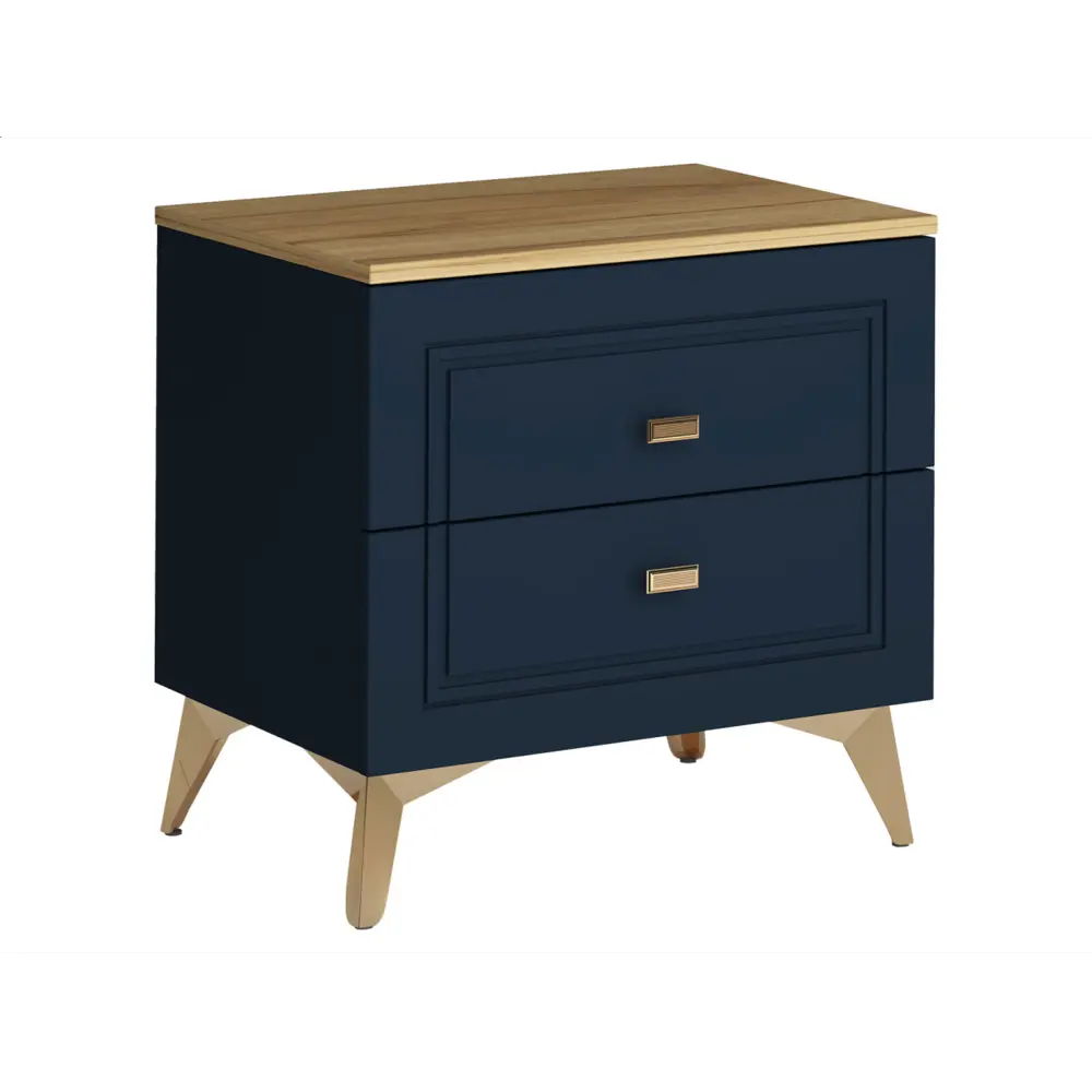 Фото 2 Тумба прикроватная Кураж Вега Сапфир 55.6x55.8x40 см 2 ящика ЛДСП цвет дуб золотистый/темно-синий софт