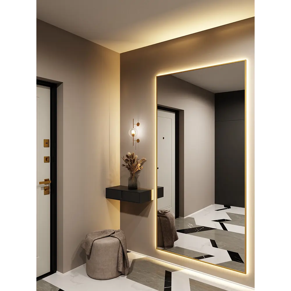 Фото 2 Зеркало с подсветкой Alumirror 200100з3000К 200x100 см в алюминиевой раме настенное цвет золото Фото 2 Зеркало с подсветкой Alumirror 200100з3000К 200x100 см в алюминиевой раме настенное цвет золото