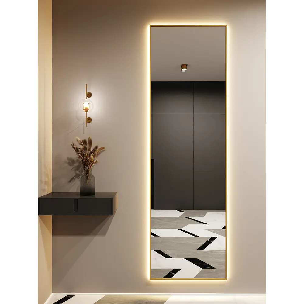 Фото 3 Зеркало с подсветкой Alumirror 20060з3000К 200x60 см в алюминиевой раме настенное цвет золото Фото 3 Зеркало с подсветкой Alumirror 20060з3000К 200x60 см в алюминиевой раме настенное цвет золото