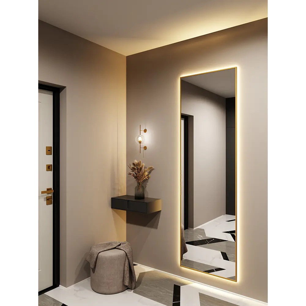 Фото 2 Зеркало с подсветкой Alumirror 20060з3000К 200x60 см в алюминиевой раме настенное цвет золото Фото 2 Зеркало с подсветкой Alumirror 20060з3000К 200x60 см в алюминиевой раме настенное цвет золото