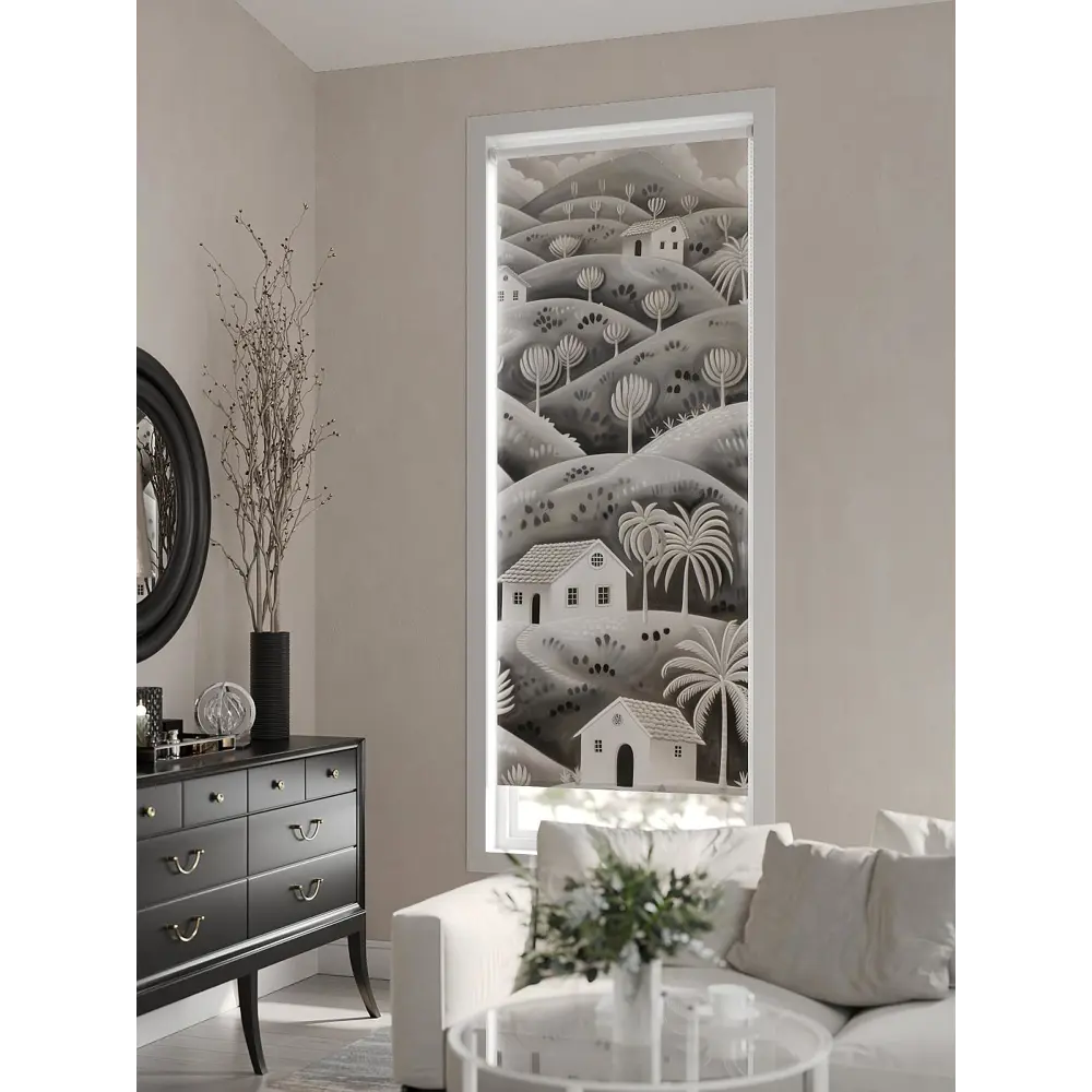 Фото Рулонная штора At Home AT784112068, 68x170см, цвет белый, серый Фото Рулонная штора At Home AT784112068, 68x170см, цвет белый, серый