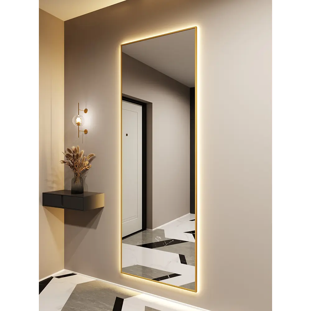 Фото Зеркало с подсветкой Alumirror 20070з3000К 200x70 см в алюминиевой раме настенное цвет золото