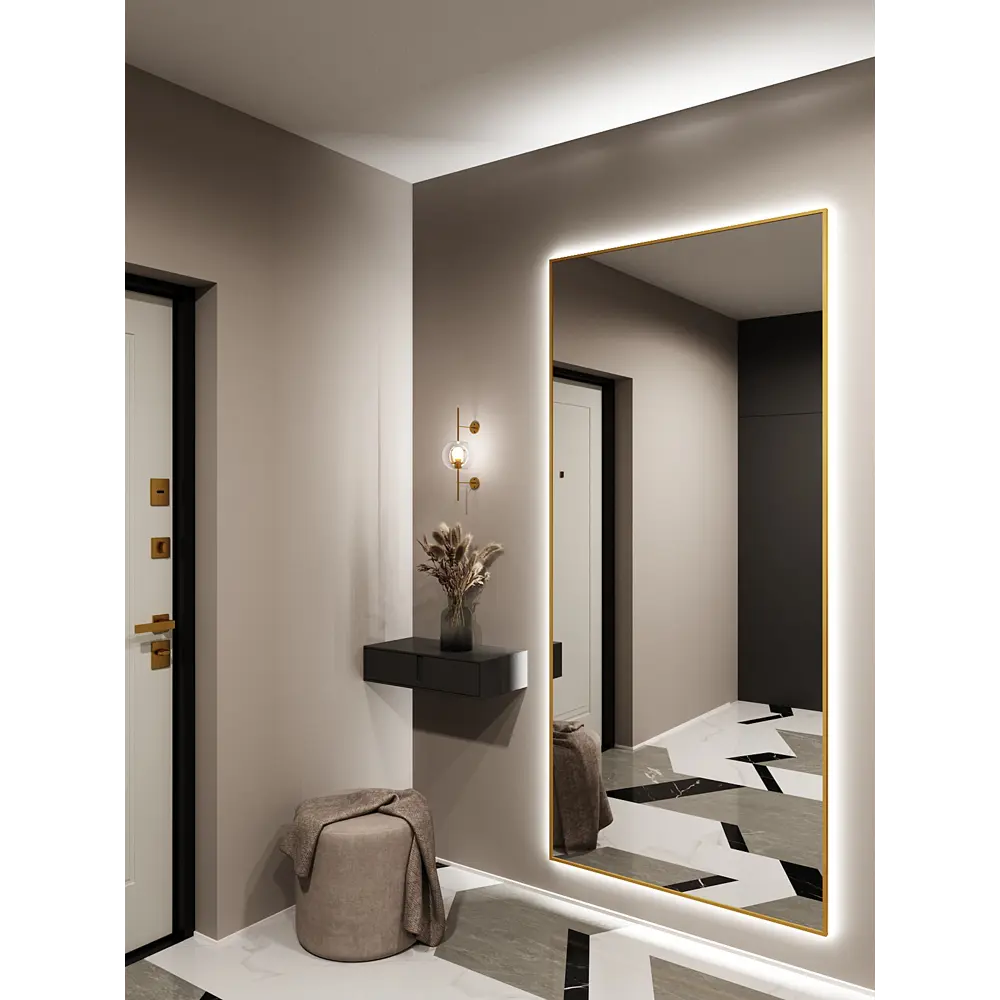 Фото 2 Зеркало с подсветкой Alumirror 20090з6000К 200x90 см в алюминиевой раме настенное цвет золото Фото 2 Зеркало с подсветкой Alumirror 20090з6000К 200x90 см в алюминиевой раме настенное цвет золото