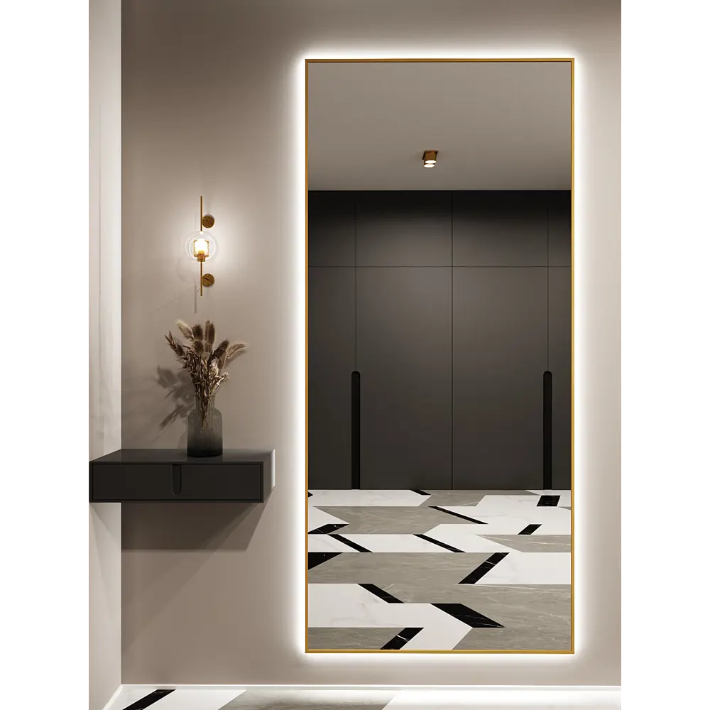 Фото 3 Зеркало с подсветкой Alumirror 20090з6000К 200x90 см в алюминиевой раме настенное цвет золото Фото 3 Зеркало с подсветкой Alumirror 20090з6000К 200x90 см в алюминиевой раме настенное цвет золото