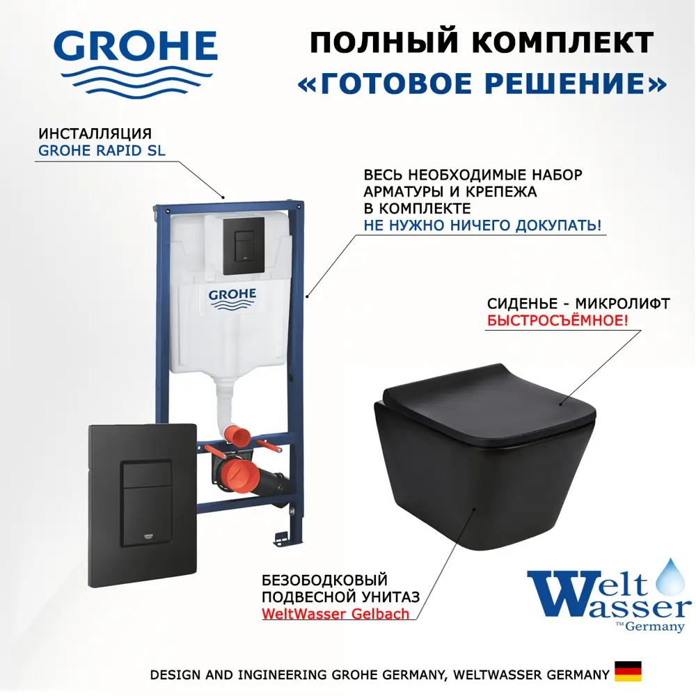 Фото Комплект инсталляция с унитазом Grohe 436967 цвет черный