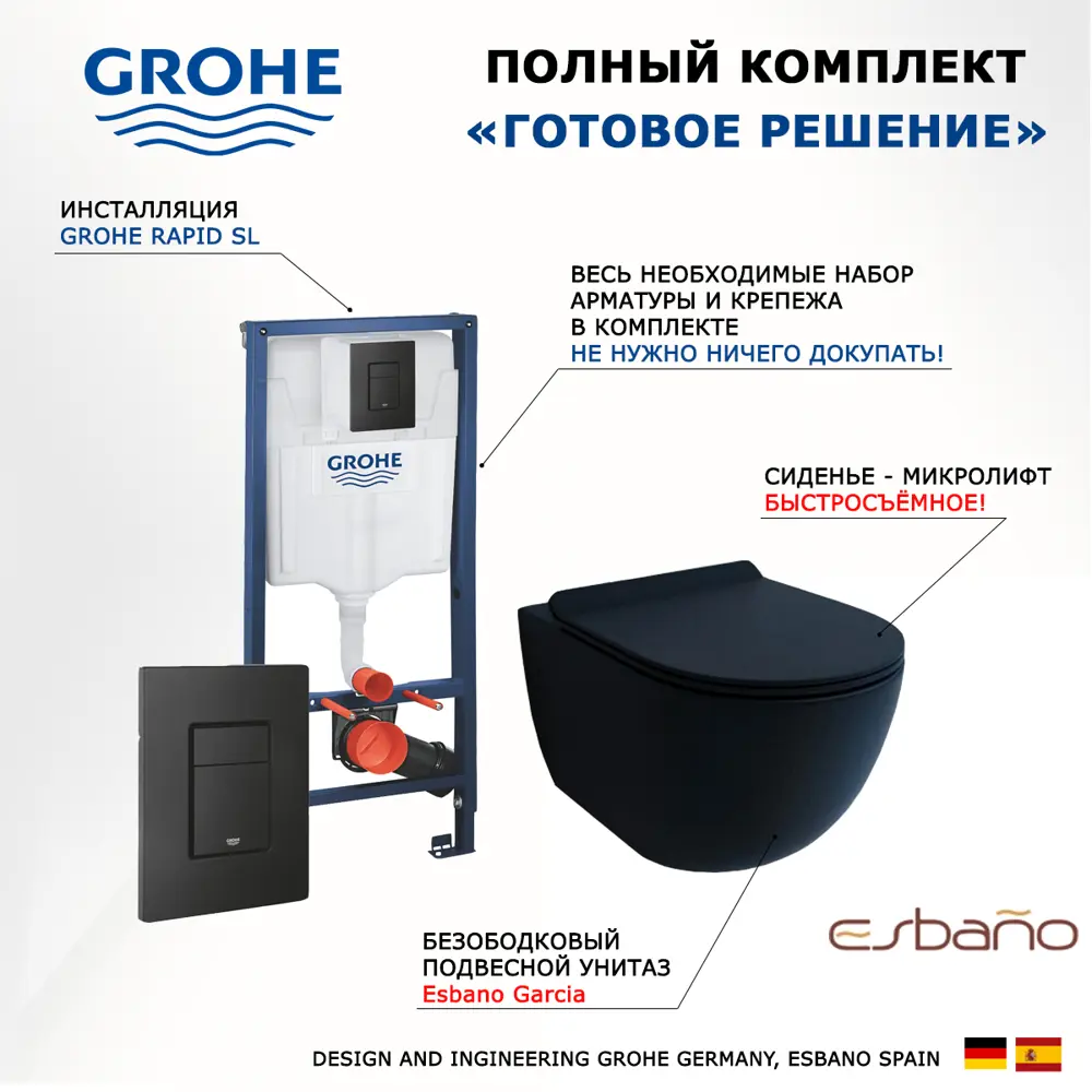 Фото 7 Комплект инсталляция с унитазом Grohe 436972 цвет черный Фото 7 Комплект инсталляция с унитазом Grohe 436972 цвет черный