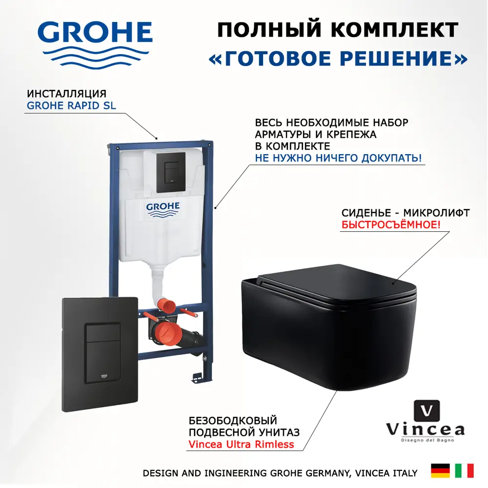 Фото 7 Комплект инсталляция с унитазом Grohe 472089 цвет черный Фото 7 Комплект инсталляция с унитазом Grohe 472089 цвет черный