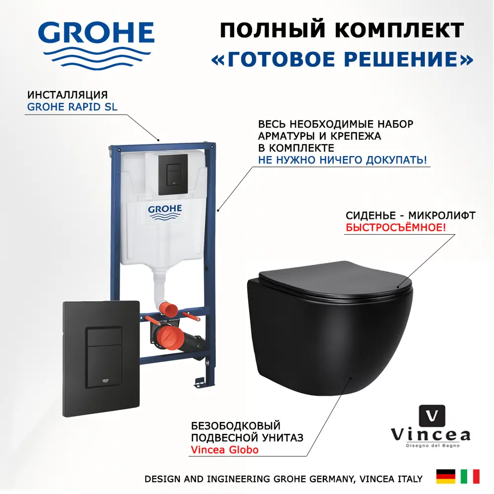 Фото 7 Комплект инсталляция с унитазом Grohe 472090 цвет черный Фото 7 Комплект инсталляция с унитазом Grohe 472090 цвет черный