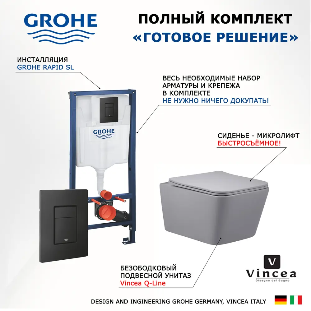 Фото 7 Комплект инсталляция с унитазом Grohe 472092 цвет серый Фото 7 Комплект инсталляция с унитазом Grohe 472092 цвет серый