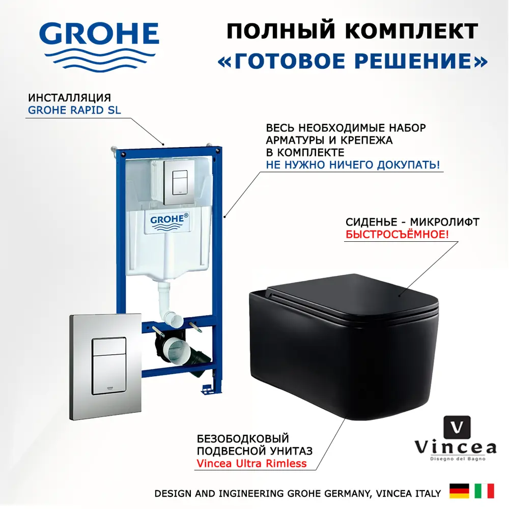Фото 7 Комплект инсталляция с унитазом Grohe 472103 цвет черный Фото 7 Комплект инсталляция с унитазом Grohe 472103 цвет черный