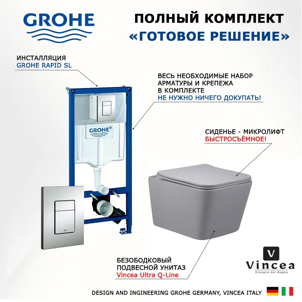 Фото 7 Комплект инсталляция с унитазом Grohe 472106 цвет серый Фото 7 Комплект инсталляция с унитазом Grohe 472106 цвет серый