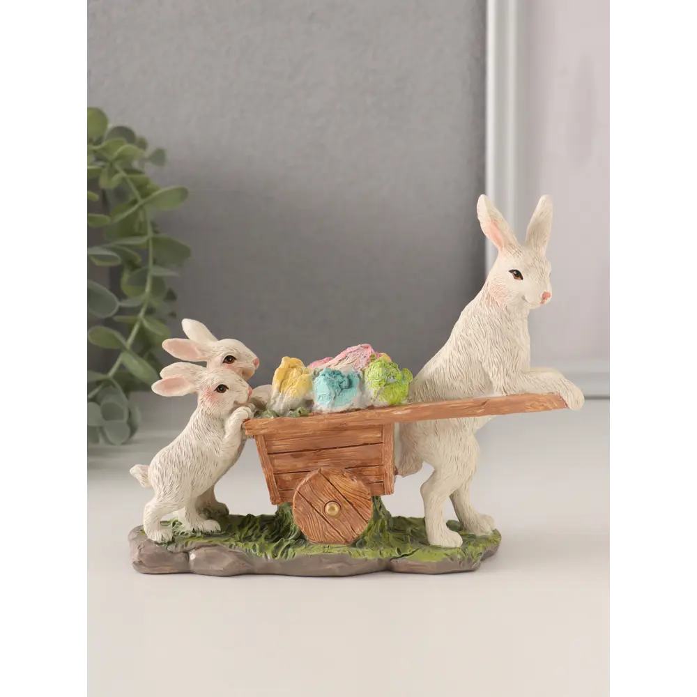 Фото 2 Сувенир полистоун Кролики везут тележку с капустой 16х55х13 см 10583195