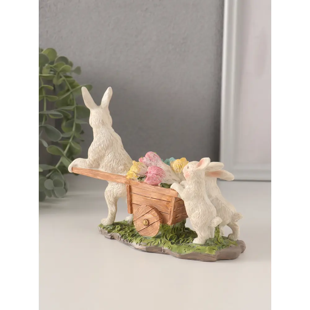 Фото 3 Сувенир полистоун Кролики везут тележку с капустой 16х55х13 см 10583195
