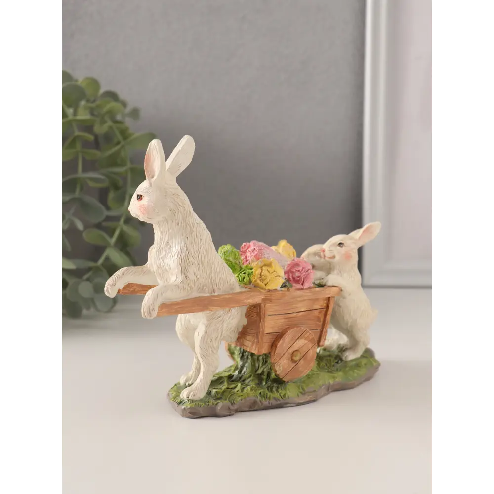 Фото Сувенир полистоун Кролики везут тележку с капустой 16х55х13 см 10583195