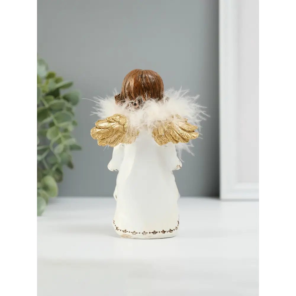 Фото Сувенир полистоун Ангелочек со звёздами в подоле пух золотые крылья 85х7х13 см 10860005