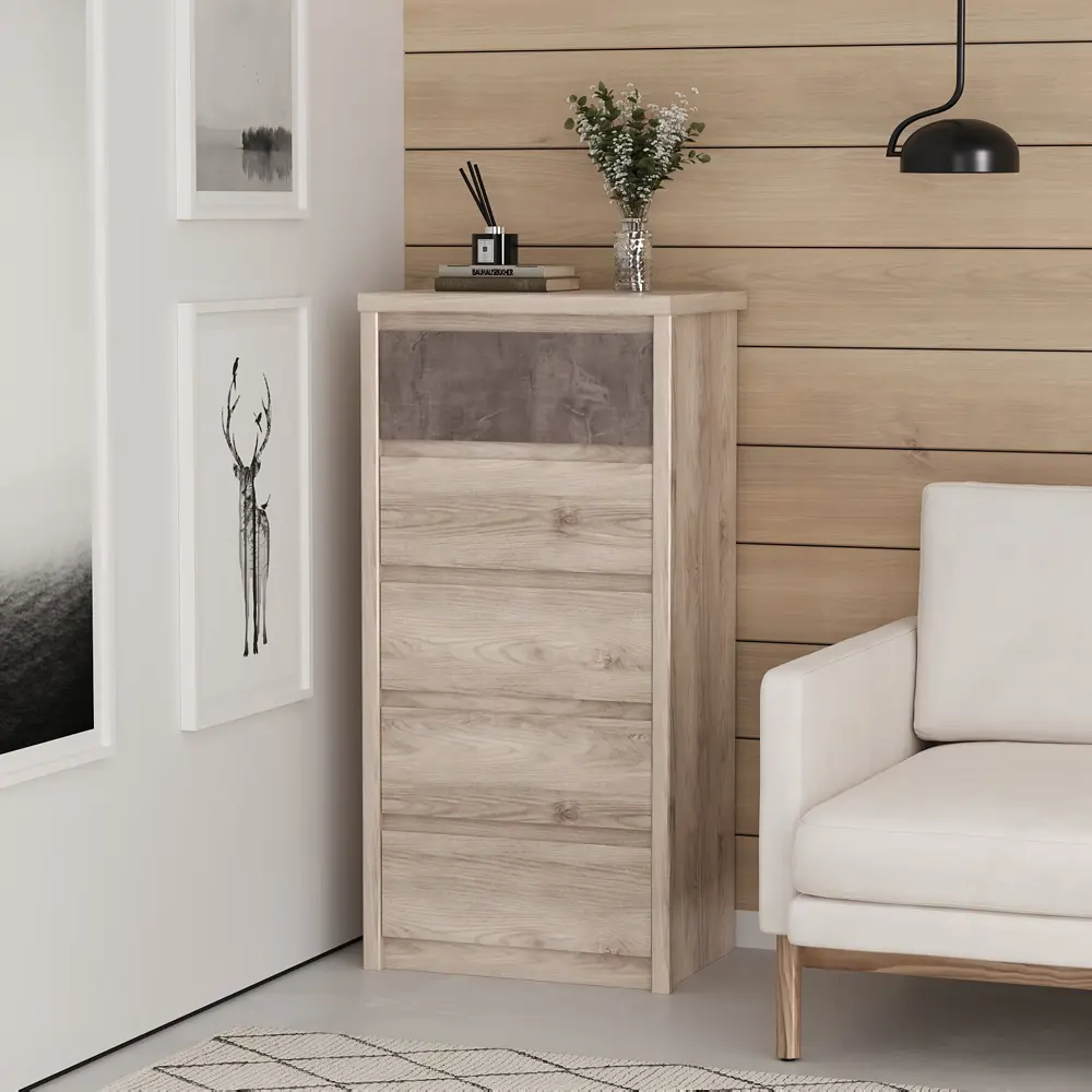 Фото Комод Anrex Jazz 5S/56 5 ящиков 56.20x40.30x116.60 ЛДСП цвет каштан найроби/оникс Фото Комод Anrex Jazz 5S/56 5 ящиков 56.20x40.30x116.60 ЛДСП цвет каштан найроби/оникс