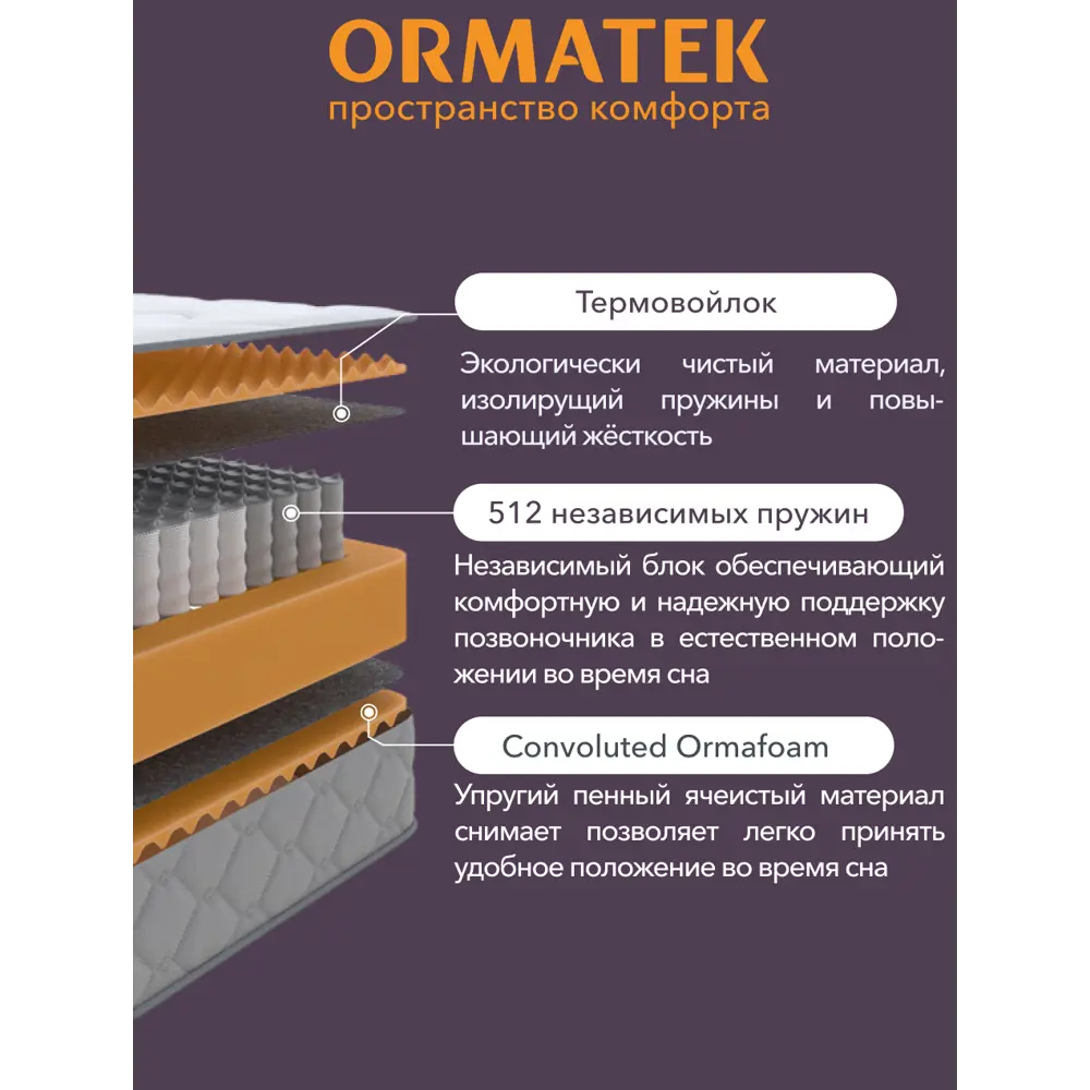 Фото 2 Матрас Орматек Sleep Middle 160x200 см, независимый пружинный блок, двуспальный
