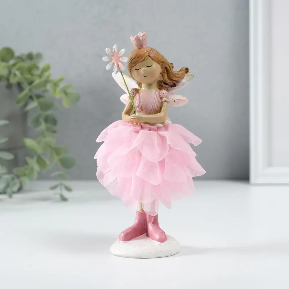 Фото Сувенир полистоун Девочка фея в розовом цветочном платье с палочкой 9х9х17 см 10326188