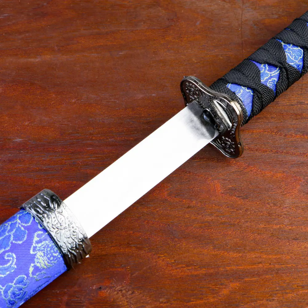 Фото 4 Сув. изделие катаны 2в1 на подставке ножны ткань драконы золото на синем 47/70см 264262