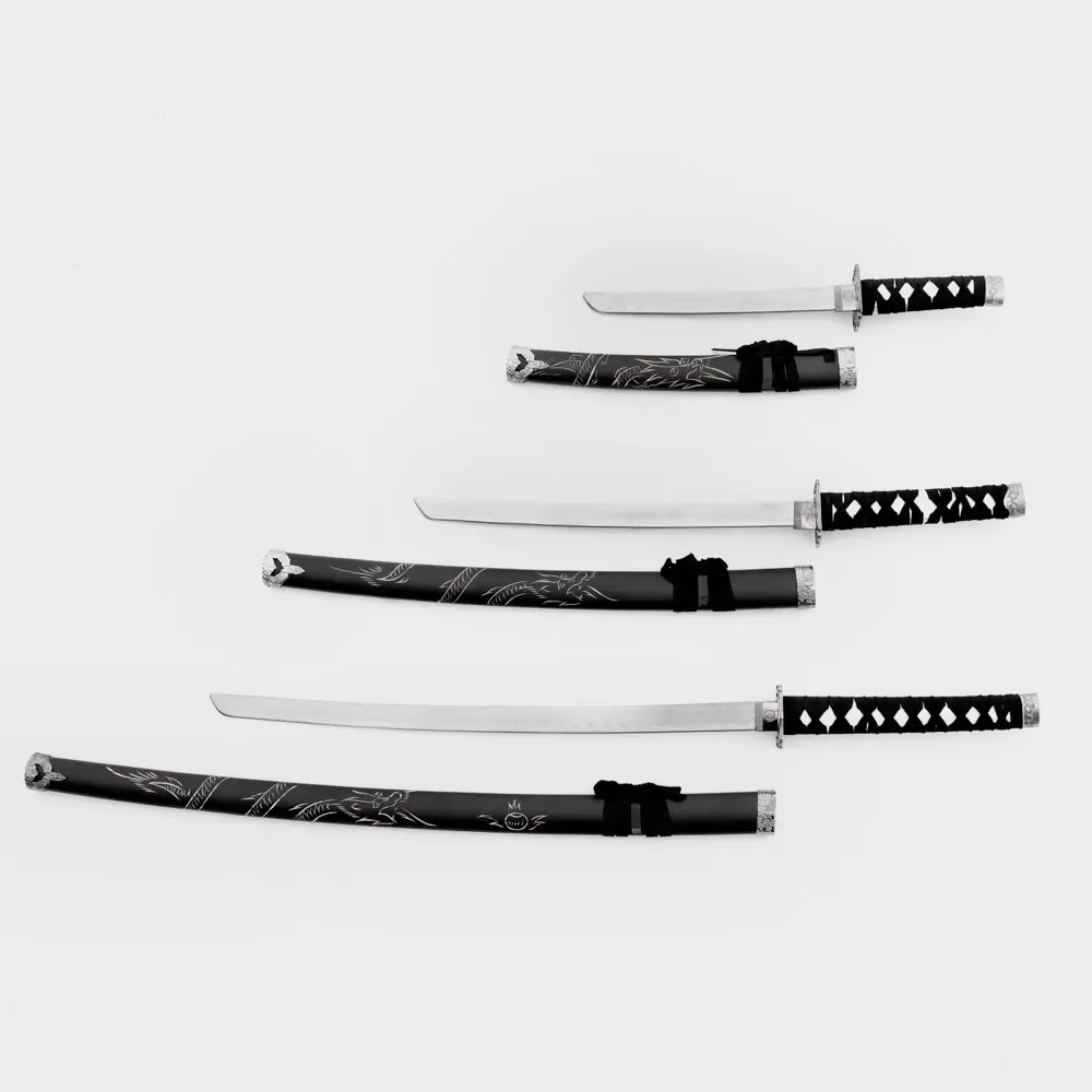 Фото 3 Сув. изделие катаны 3в1 на подставке ножны дерево дракон черные 51/71/100см 272054